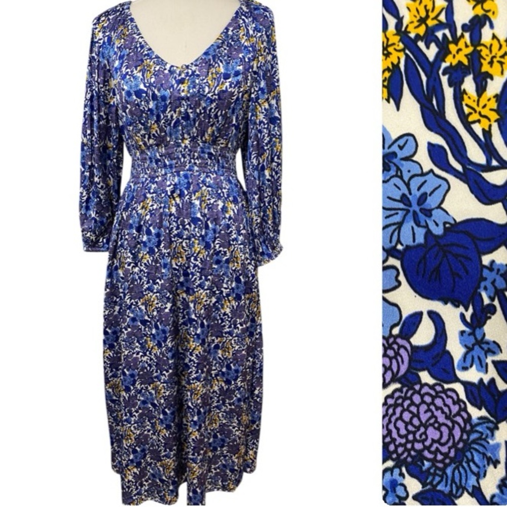 J. Crew Floral Long Sleeve Smocked Waist Maxi Dress Size Small